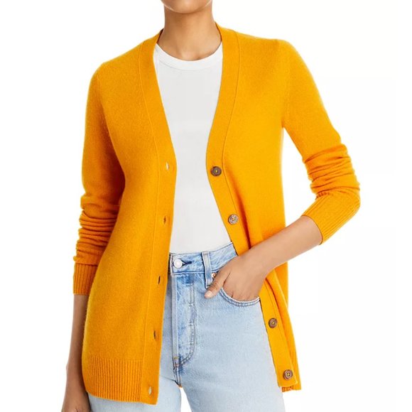 C by Bloomingdale's Cashmere Grandfather Cardigan-100% Cashmere-gold-NWT - Picture 2 of 6